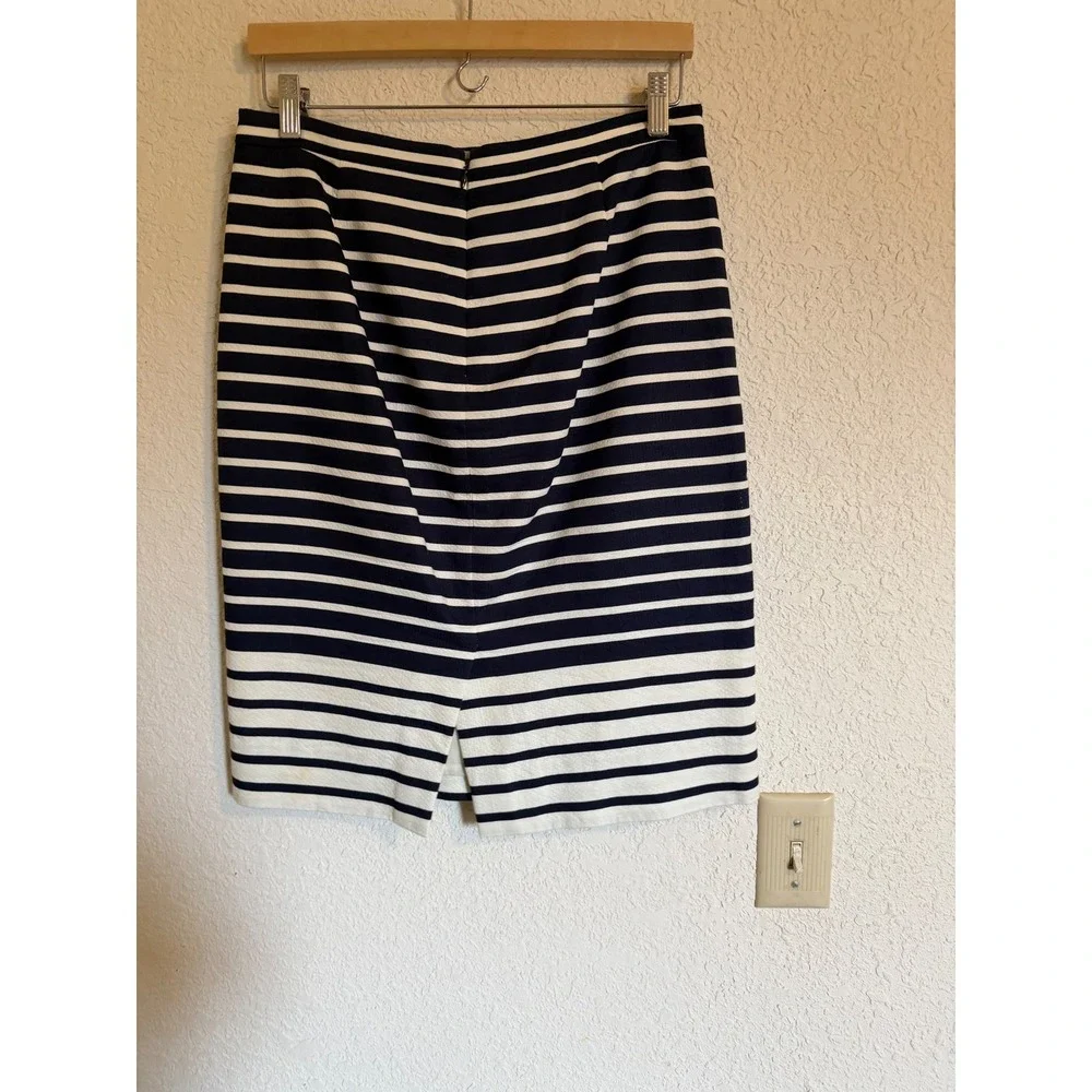 J.Crew Navy Blue‎ White Striped Cotton Pique Pencil Skirt Size 6 Work Business